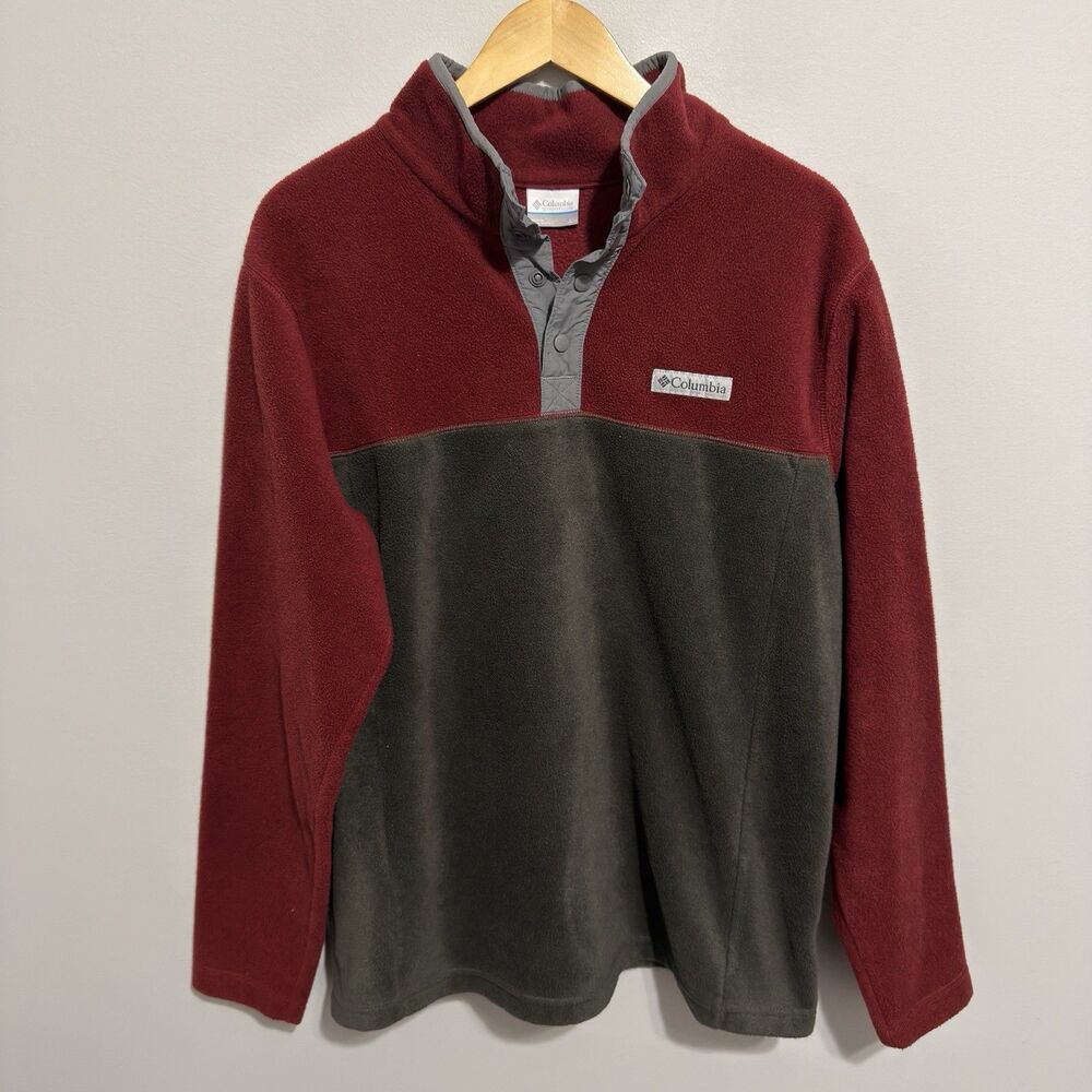 Columbia Men's L Red Hiking Fleece Quarter Snap Long Sleeve Outdoors